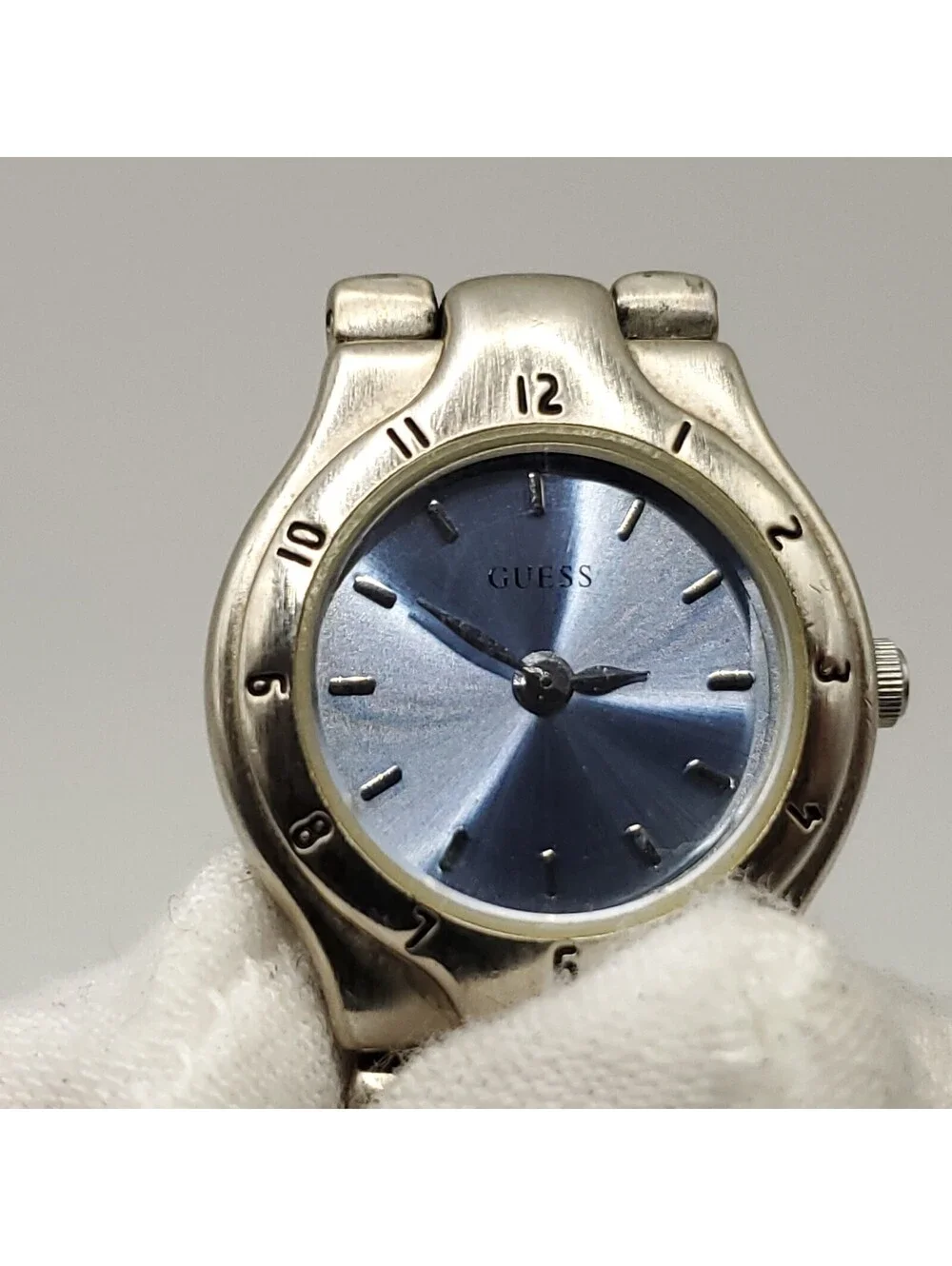 Guess Blue Dial Watch Women 22mm Silver Tone New Battery